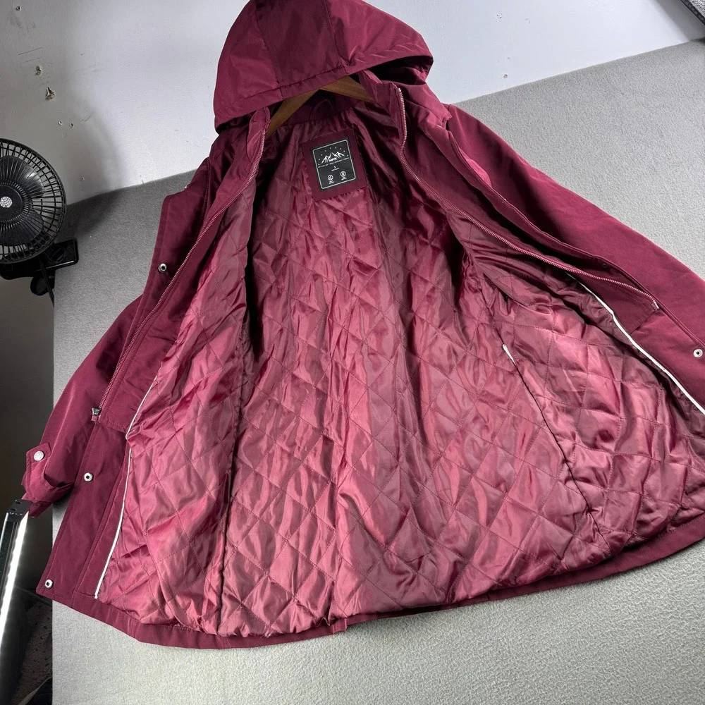 HFX Hooded Raincoat Women S Water Wind Resistant Burgundy Jacket‎ Zip Button